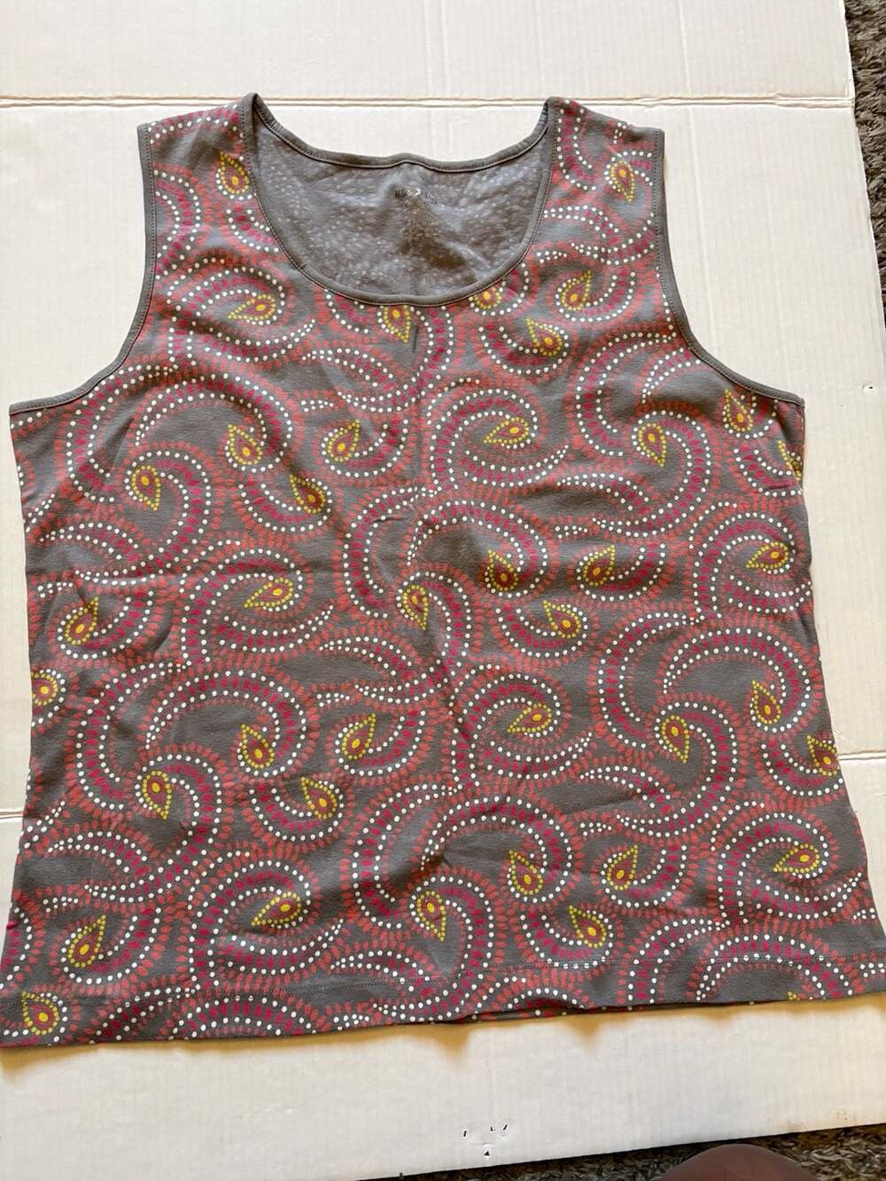 White Stag Women's Plus Size 1X Gray Multicolor Paisley Tank Top